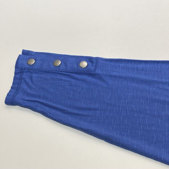 Catherines Tunic Top Size 1X 18/20W Scoop Neck Stretchy Blue Snap Cuff Lagenlook - Picture 4 of 11